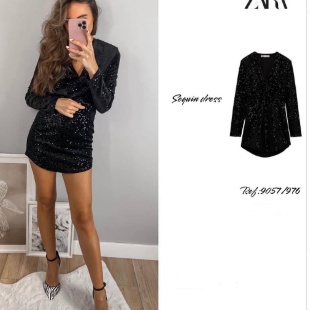 SHORT SEQUIN DRESS - Black | ZARA